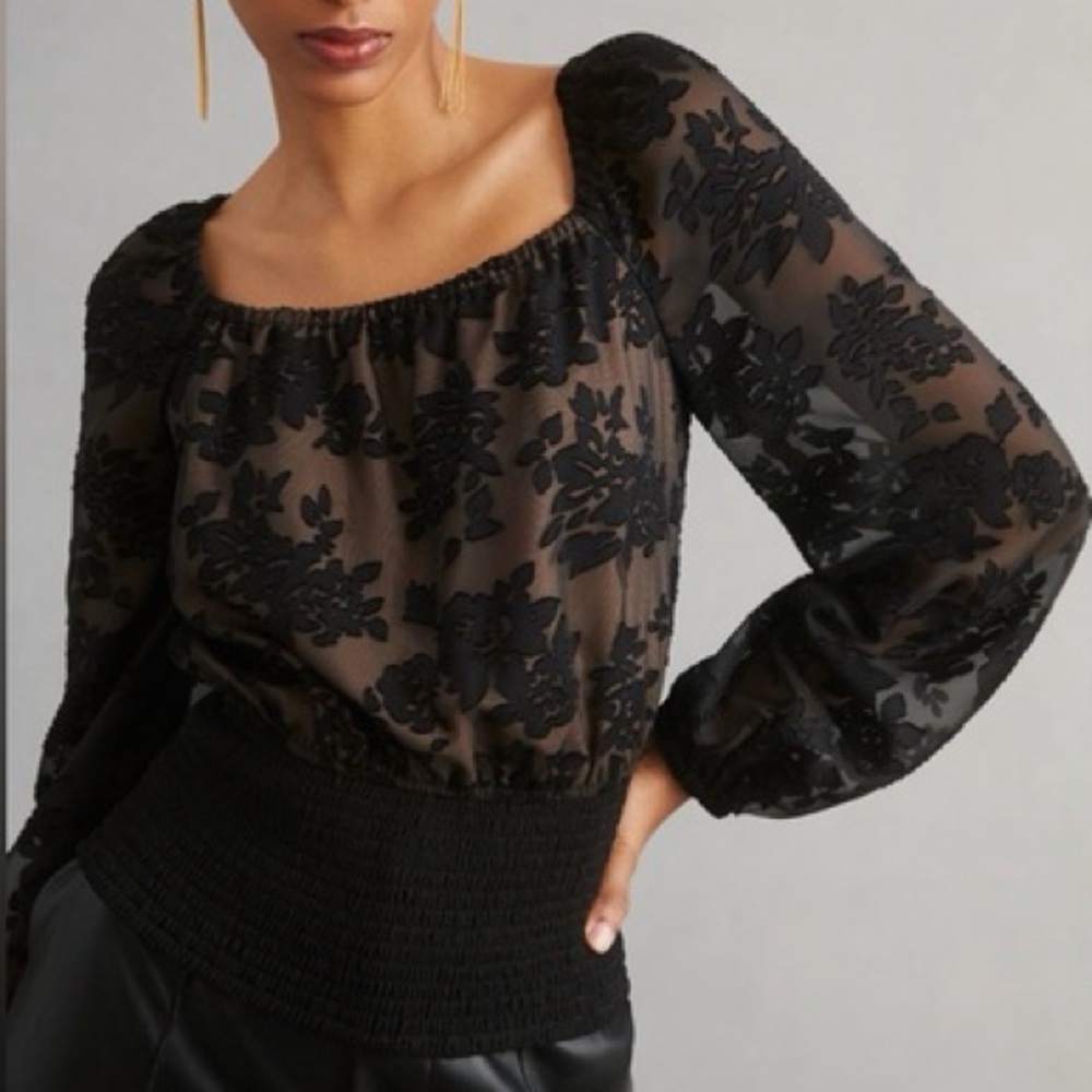 Current Air Anthropologie Smocked Lace Blouse Top Large NEW